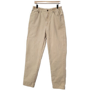 LL Bean Flannel Lined Pants Original Fit Relaxed Ivory Women 14 TALL Gorpcore